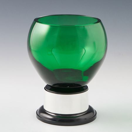 Clover Handblown Glass Bowls on a Plinth with Nickel Plate Band