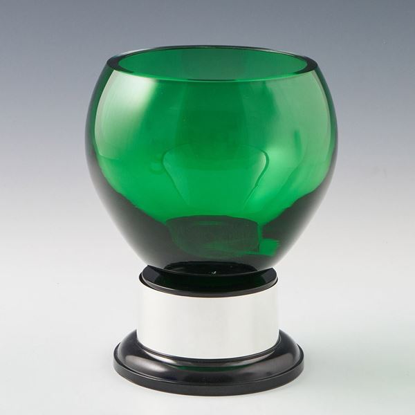 Clover Handblown Glass Bowls on a Plinth with Nickel Plate Band