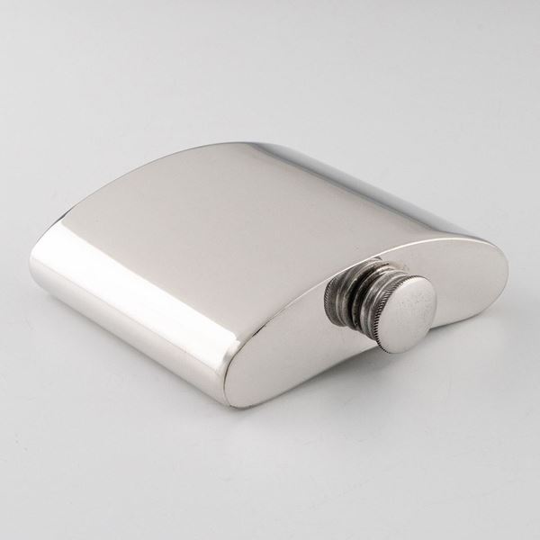 Polished Pewter Curved Hip Flask