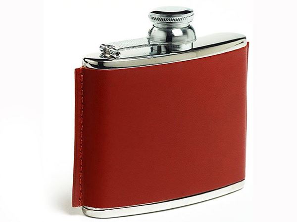 Red leather hip flask