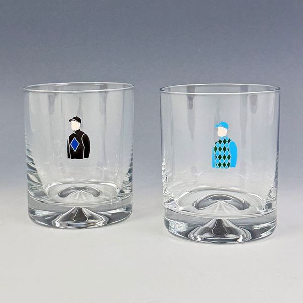 A pair of bespoke enamelled racing colour Tumblers